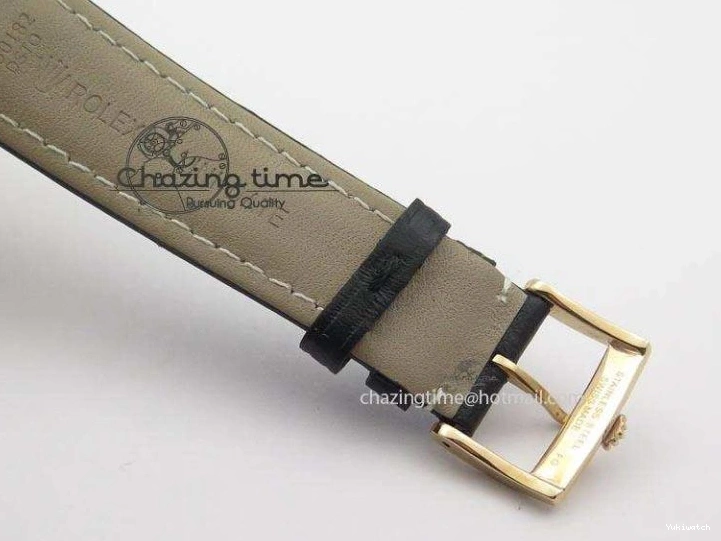 A2824 Cellini Markers Numeral Leather Date RG Rose Black Dial On Gold Strap 0721